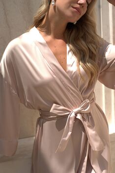 Champagne Pink Long Satin Bridal Robe, 4 of 4