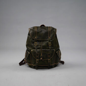 Military Style Genuine Leather Backpack In Tan, 5 of 12