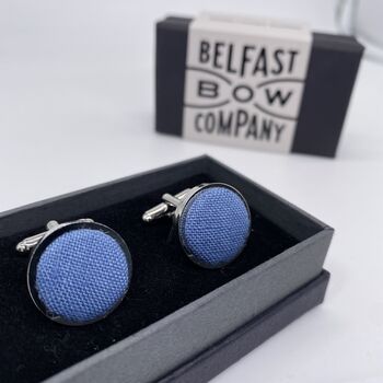 Irish Linen Cufflinks In Slate Blue, 2 of 3