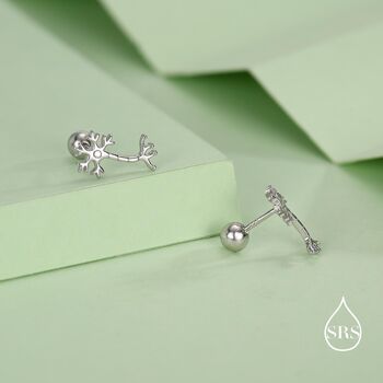 Sterling Silver Neuron 18 G Screw Back Stud Earrings, 4 of 11