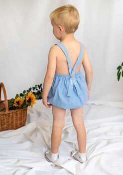 Unisex Chambray Blue Romper With Monogramming, 3 of 3