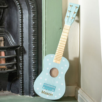 Personalised Pastel Blue Engraved Starry Toy Guitar, 3 of 4