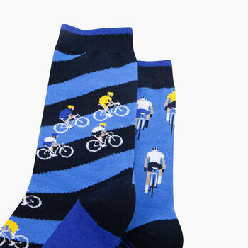 Bike Race Stripes Combed Cotton Odd Socks In Blue, 2 of 4