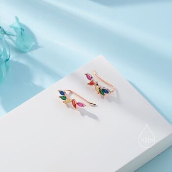 Sterling Silver Rainbow Marquise Cz Cluster Crawler Earrings, 6 of 11