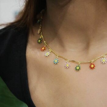 Colourful Rainbow Flower Charms Choker Dangle Necklace, 9 of 9