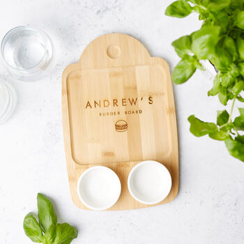 Personalised Bamboo Burger Board With Dip Bowls, 2 of 9