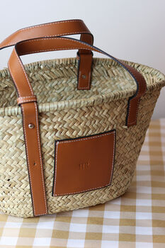 Personalised Monogram Straw Basket Bag, 3 of 8