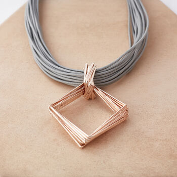 Grey Leather Rope And Square Pendant Necklace, 2 of 3