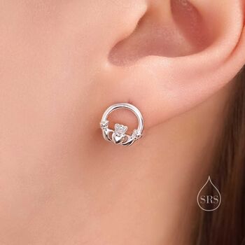 Sterling Silver Claddagh Stud Earrings, 6 of 11