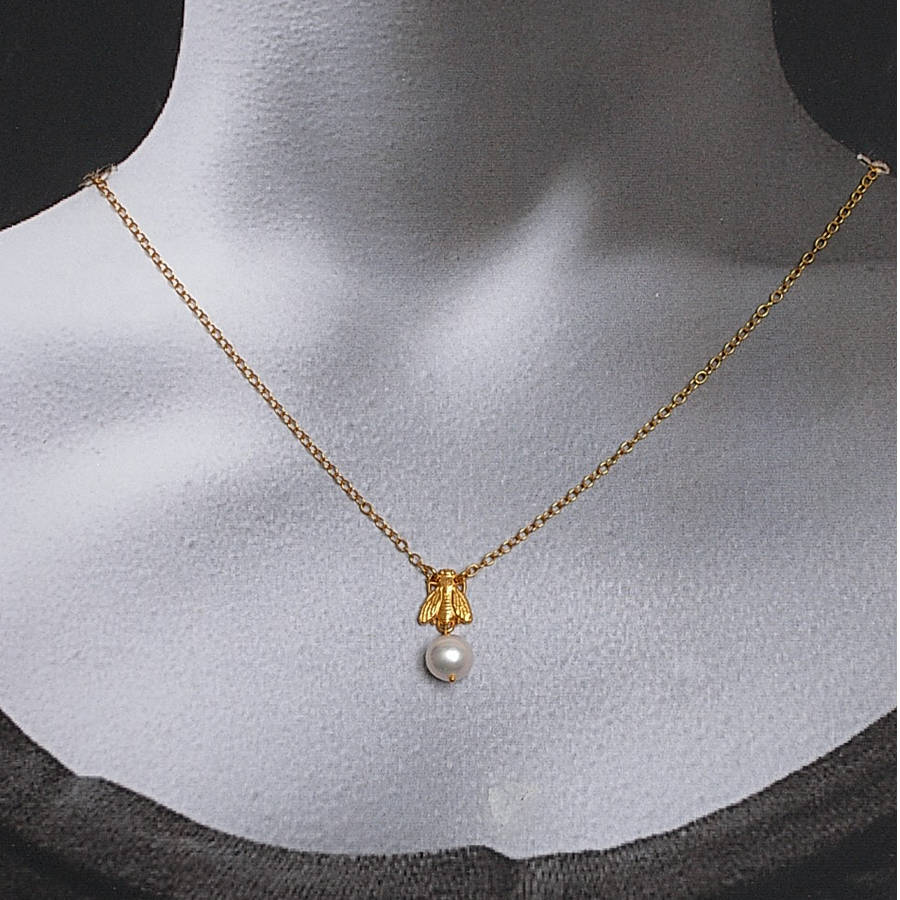 Small Bee Necklace With Fresh Water Pearl By flowerie88