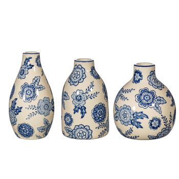 Set Of Three Blue Floral Pattern Vases, 3 of 3