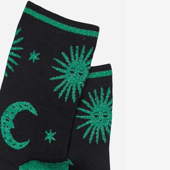 Women's Bamboo Socks Black Green Celestial, 3 of 3