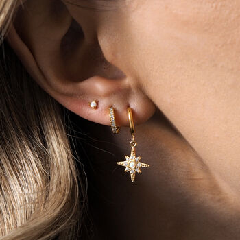 Lulia. Gold Plated Opal Star Hoop Earrings, 3 of 4