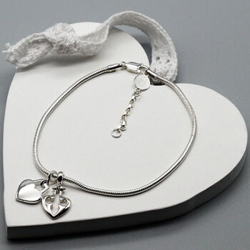Personalised Sterling Silver Snake Chain Heart Bracelet, 2 of 10