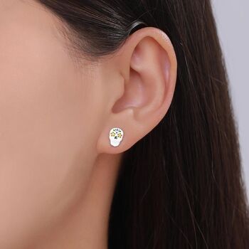 Sterling Silver Enamel Sugar Skull Stud Earrings, 4 of 12