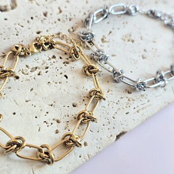 Knotted Link Chain Bracelet In Gold Or Silver Tone, 3 of 8