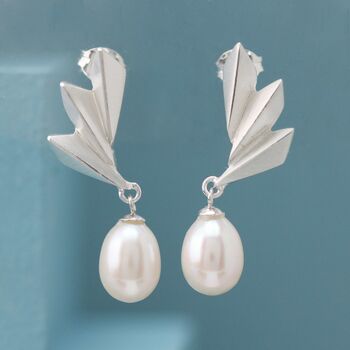 Geometric Silver And Pearl Earrings. Drop Earrings, 3 of 6