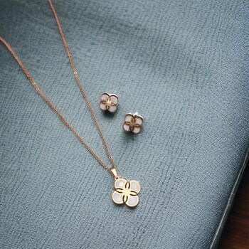 White Enamel Clover Necklace And Earring Set, 7 of 7