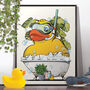 Rubber Duck In Bubble Bath, Funny Toilet Art, thumbnail 1 of 8