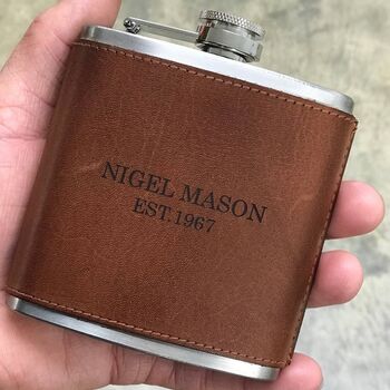 Personalised Leather Hip Flask, Shooting Accessory, 6 of 9