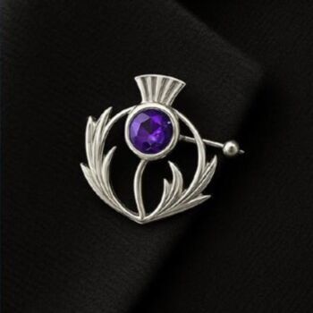 Sterling Silver Thistle And Amethyst Crystal Brooch, 3 of 4