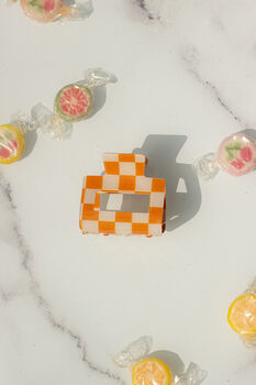 Orange Checkerboard Rectangle Claw Hair Clip, 7 of 7