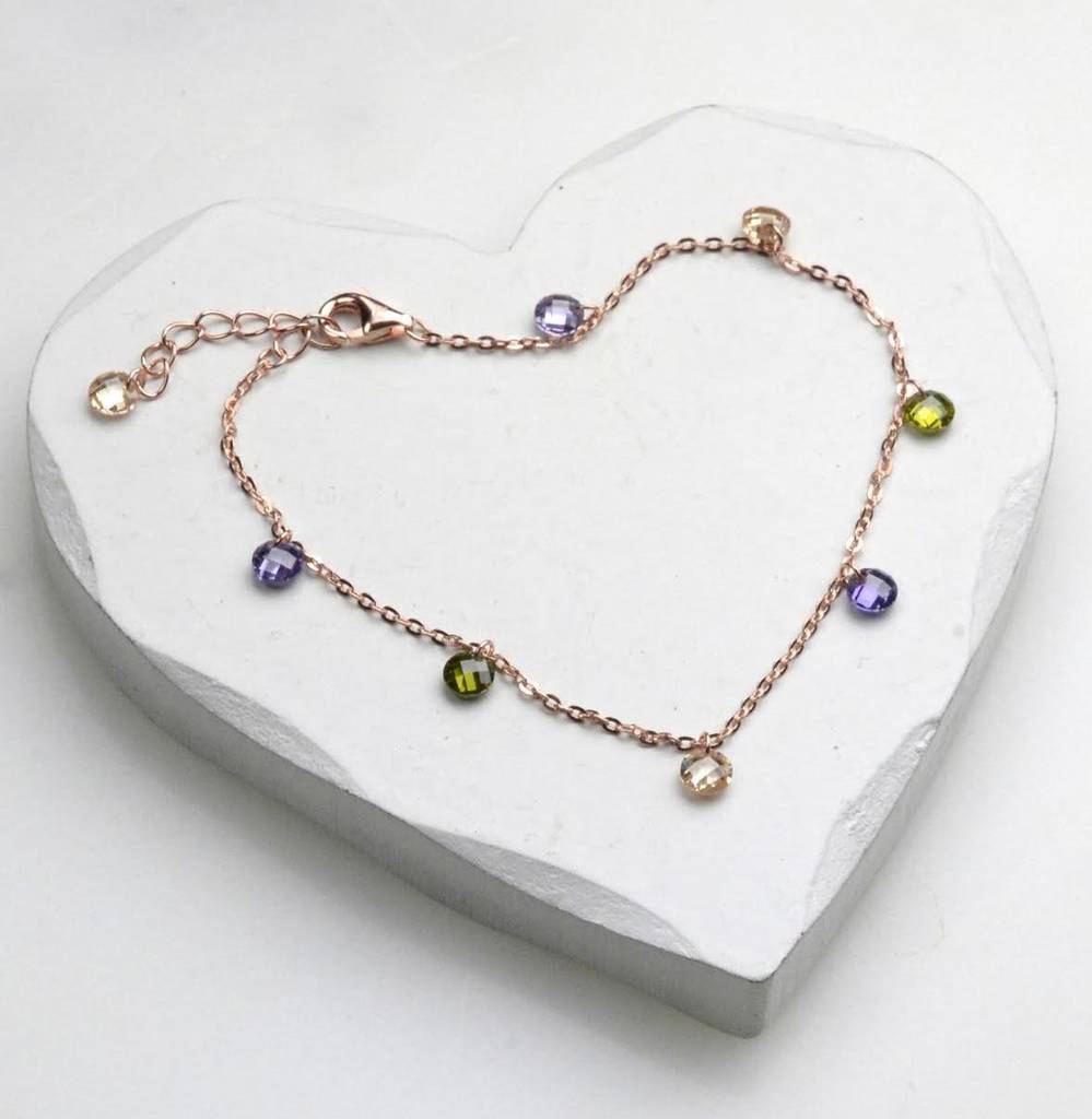 Rose Gold Plated Multi Coloured Bead Bracelet By Tales From The Earth