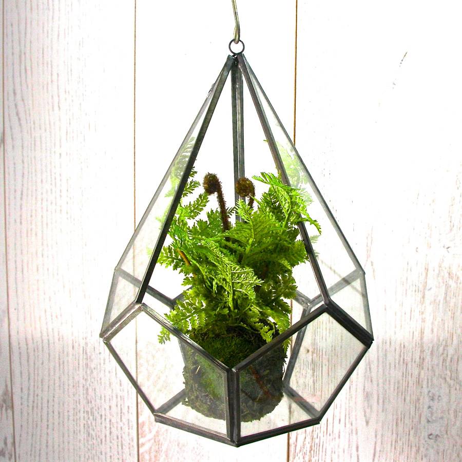 Geometric Hanging Terrarium With Faux Fern By London Garden Trading
