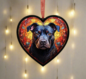 Staffordshire Bull Terrier Stained Glass Effect Heart Suncatcher, 3 of 7