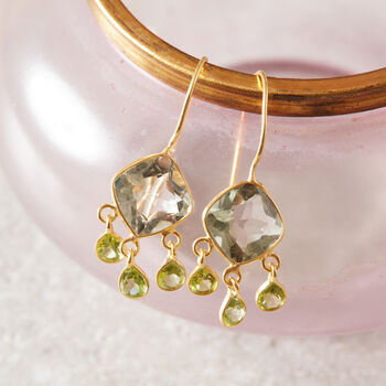 Amethyst And Peridot Gold And Silver Dangly Earrings, 8 of 11