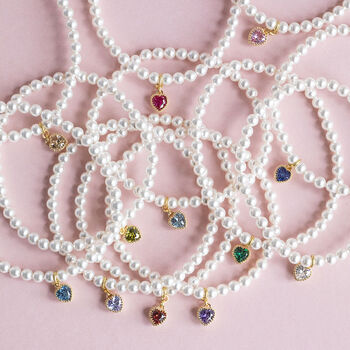 Pearl Bracelet With Heart Birthstone Charm, 3 of 9