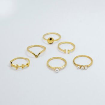 Six Piece Gold Plated Oxidised Multi Finger Ring Set, 6 of 6