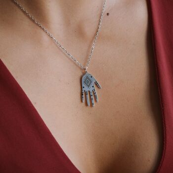 Silver Hand Pendant Necklace Protection Jewelry, 2 of 5