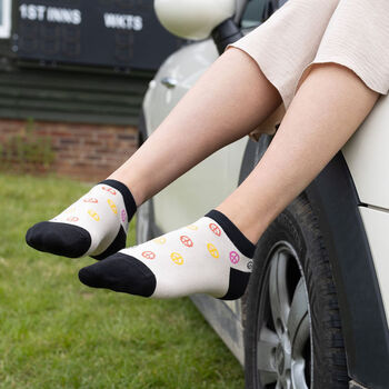 Peace Beige And Organic Polka Beige Women's Trainer Socks, 3 of 5