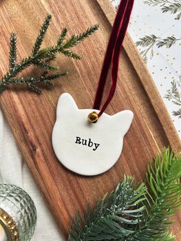 Personalised Clay Cat Christmas Decoration, 3 of 4