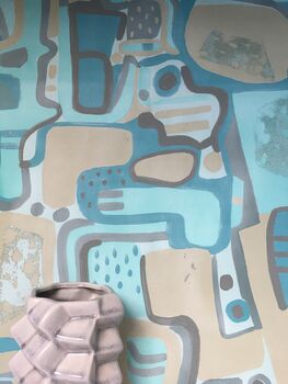 Cubist Jigsaw Wallpaper Stone / Turquoise, 5 of 8