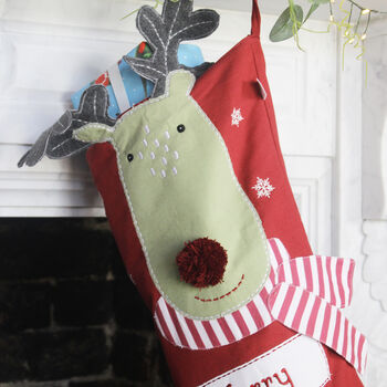 Personalised Embroidered Snowflake Reindeer Stocking, 2 of 2