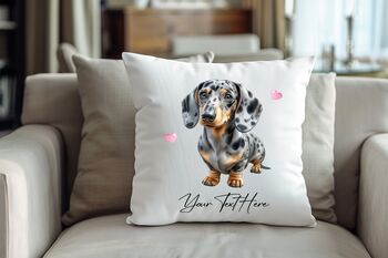 Personalised Dappled Silver Dachshund Hearts Cushion Cover, 2 of 2