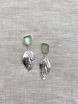 Sterling Silver Leaf And Sea Glass Earrings, 2 of 4