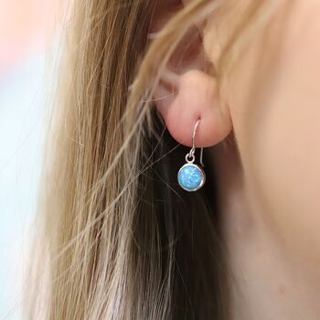 Sterling Silver Blue Opal Drop Earrings, 5 of 10