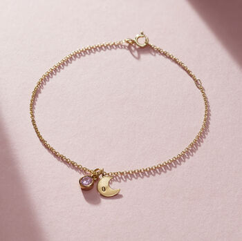 Birthstone And Initial Moon Charm Bracelet, 2 of 8
