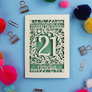 Personalised 21st Birthday Card Papercut Flower Design, 10 of 11