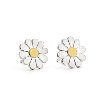 Little Daisy Earrings In Solid Silver And 18ct Gold, 2 of 6