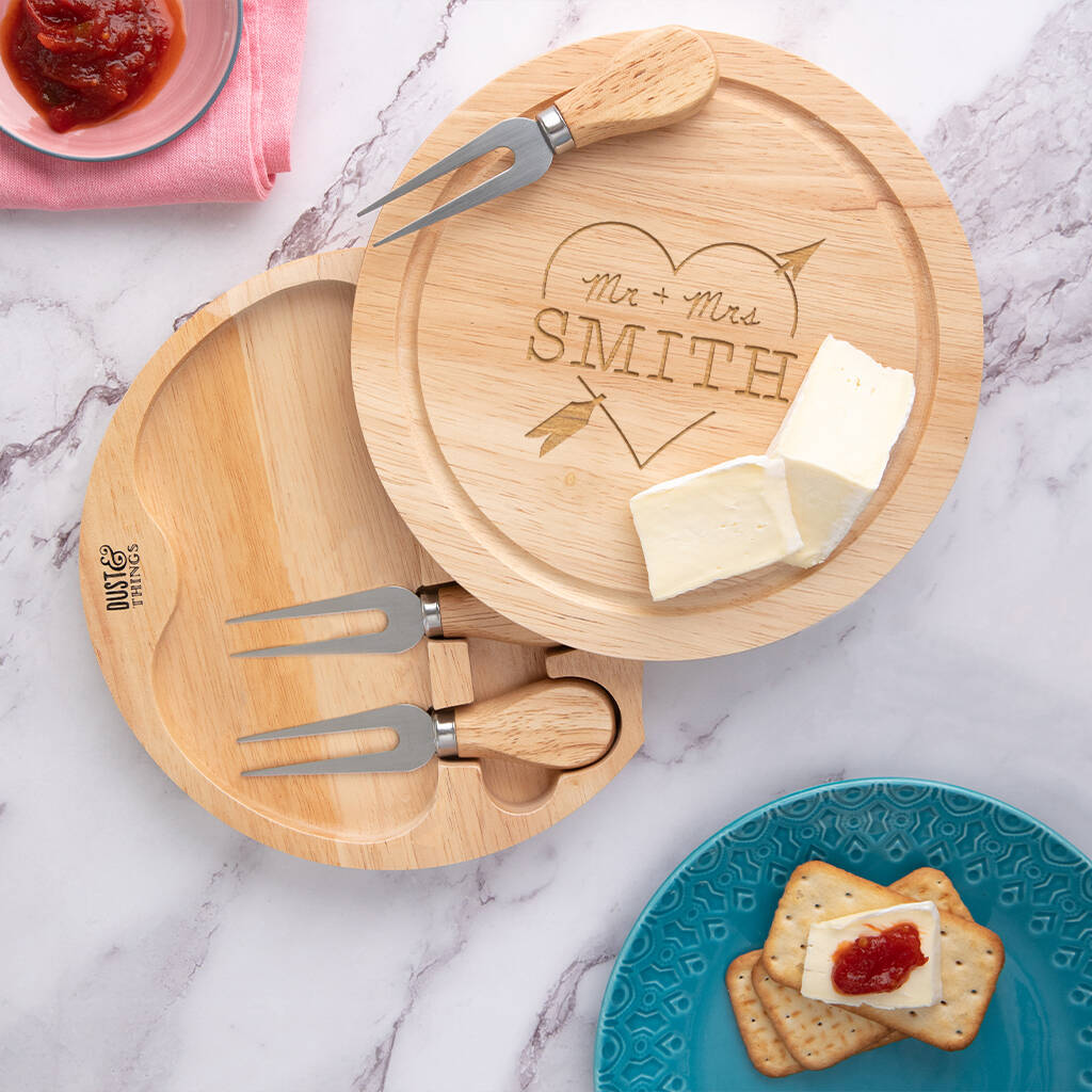 Personalised Wedding Cheese Board Set 'Heart And Arrow', 1 of 7