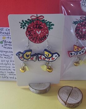 It's Christmas! Love Peace Dove Bird Painted Earrings, 8 of 10