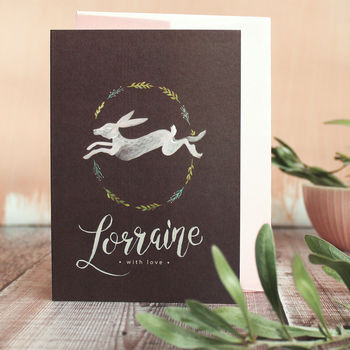 Floral Hare Personalised Greeting Card, 3 of 4