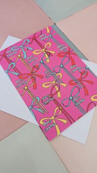 Merry Christmas Colourful Bows Card – Pink, Yellow, Red And Blue – Square – Blank Inside, 4 of 4