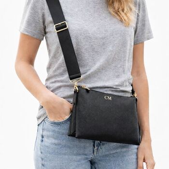 Personalised Custom Embossed Initials Saffiano Leather Trio Cross Body Bag, 7 of 7