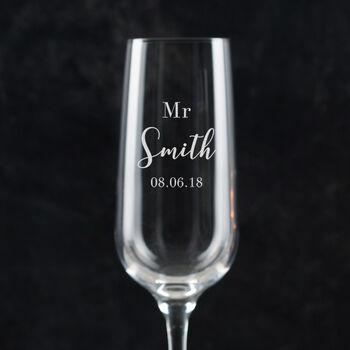 Personalised Engraved Bride And Groom Champagne Flutes Pair, 5 of 6