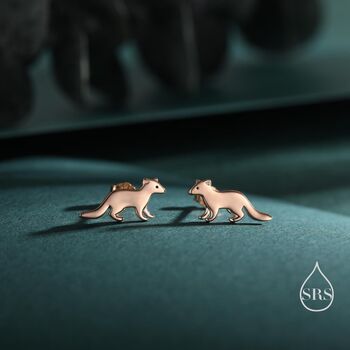 Sterling Silver Very Cute Weasel Stud Earrings, 5 of 12